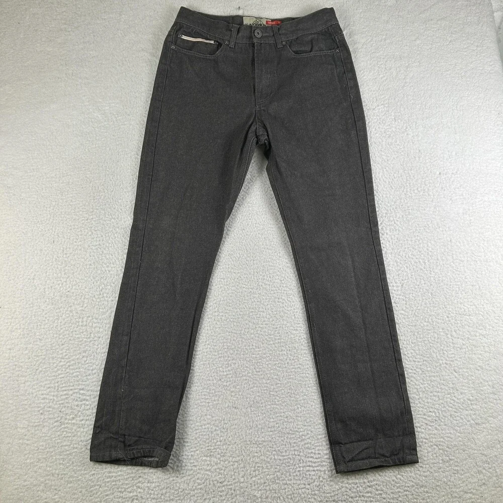 Kayden.K Jeans Mens 30x30 Charcoal Gray Tapered Selvedge Denim Zip Back Pockets